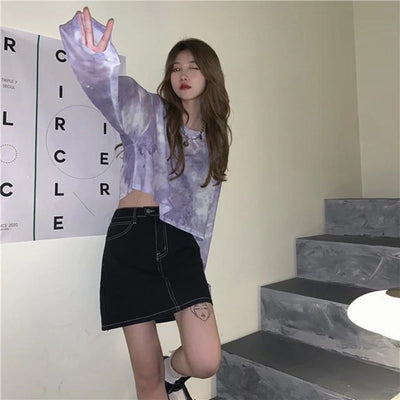 T-Shirts Women Tie Dye Casual Trendy Elegant Sun-proof Sexy Ladies Tees Teens Sheer Tops Summer Hot Selling Beach Simple Cozy