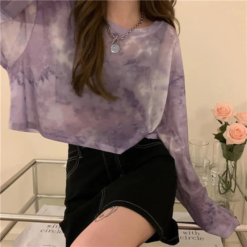 T-Shirts Women Tie Dye Casual Trendy Elegant Sun-proof Sexy Ladies Tees Teens Sheer Tops Summer Hot Selling Beach Simple Cozy