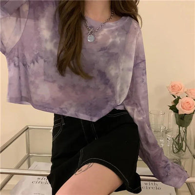 T-Shirts Women Tie Dye Casual Trendy Elegant Sun-proof Sexy Ladies Tees Teens Sheer Tops Summer Hot Selling Beach Simple Cozy