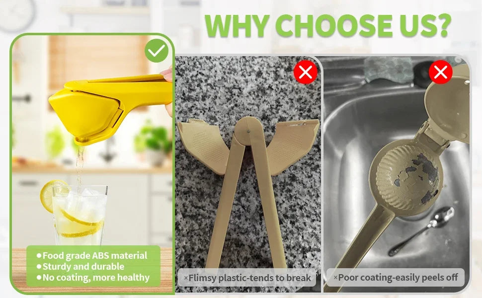 Max Juice Extraction Lemon Lime Squeezer EasytoUse Flat Lemon Squeezer with Leverage Squeezer with Built in Strainer Yellow