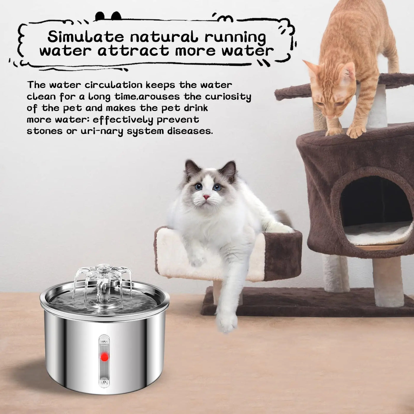 Stainless Steel 2L Automatic Dog Water Fountain