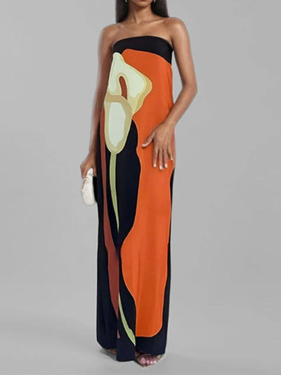 2025 Summer Women Fashion Sleeveless Off Shoulder Vestidos Sexy Strapless Backless Printed Long Dress Lady Party Evening Robes