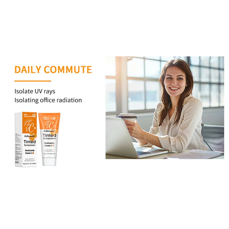 SPF40 Tinted Sunscreen Nicotinamide Vitamin C Mineral Sunblock With Zinc Oxide & Titanium,UV-Proof Sun Block Whitening Cream