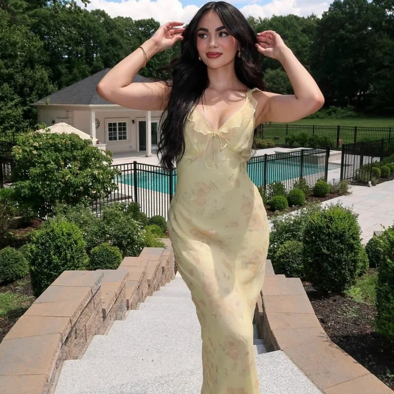 2025 Spring Summer Fashion Lady Robe Sexy Mermaid Dress Women V-neck Sleeveless Backless Slim Hip Package Long Dresses Female