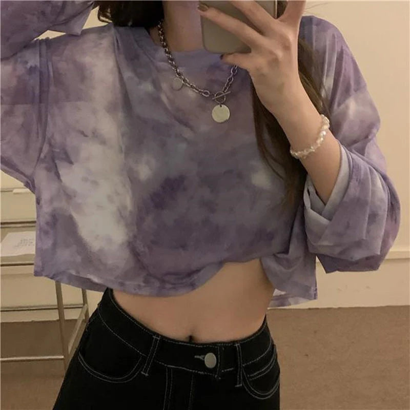 T-Shirts Women Tie Dye Casual Trendy Elegant Sun-proof Sexy Ladies Tees Teens Sheer Tops Summer Hot Selling Beach Simple Cozy