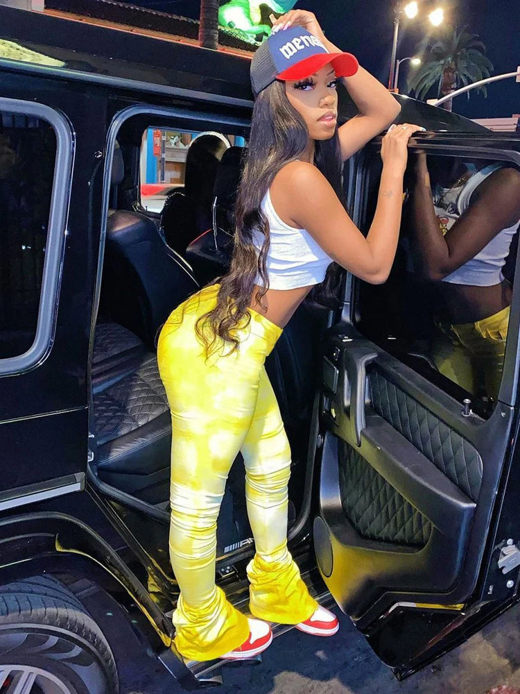 Tie-dye Casual Trousers Y2k Streetwear Autumn High Waist Trumpet Pants High Stretch Yoga Leggings Sports Fitness Women's Pants