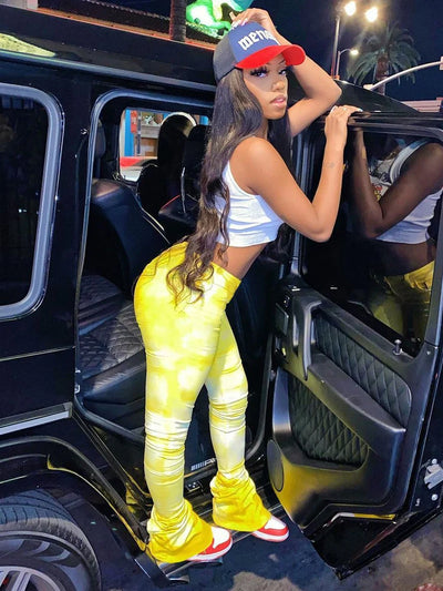 Tie-dye Casual Trousers Y2k Streetwear Autumn High Waist Trumpet Pants High Stretch Yoga Leggings Sports Fitness Women's Pants