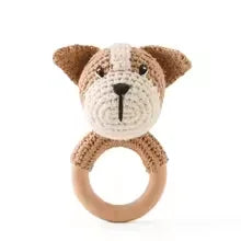 Wooden Baby Teether Crochet Elephant Toy