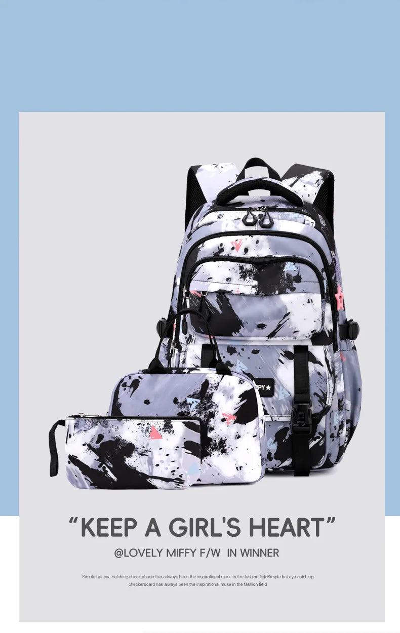 Middle School Student Backpack Children Set School Bags for Girls Kids Schoolbags Waterproof Book Bag With Lunch Bag Pencil case