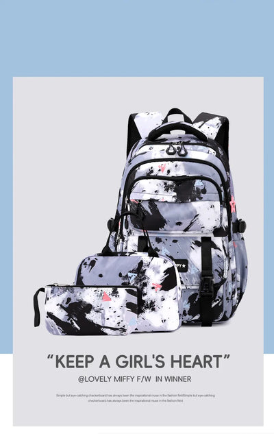 Middle School Student Backpack Children Set School Bags for Girls Kids Schoolbags Waterproof Book Bag With Lunch Bag Pencil case