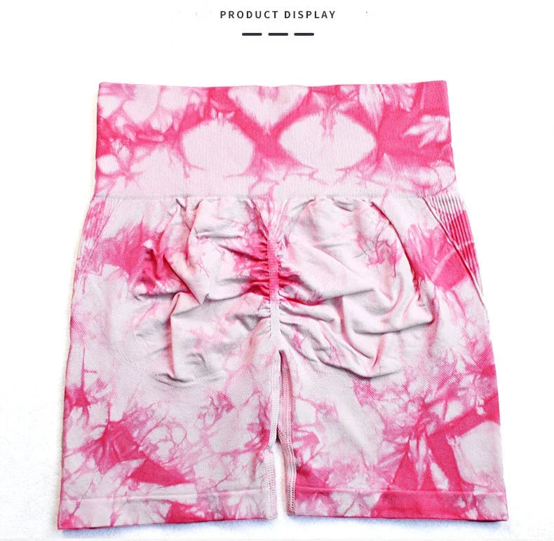 Tie Dye Shorts Women Seamless High Waist  Shorts Sexy Hip Liftting Stretchy Yoga Shorts Workout Running Knit Skinny Gym Shorts