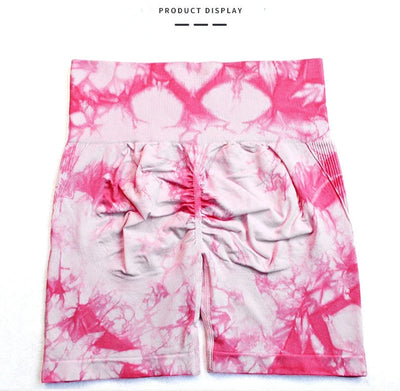Tie Dye Shorts Women Seamless High Waist  Shorts Sexy Hip Liftting Stretchy Yoga Shorts Workout Running Knit Skinny Gym Shorts