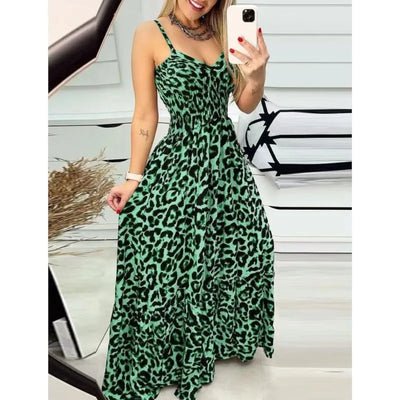 Women's Fashion Leopard Print Dresses Sexy Temperament Long Sling Dress Elegant 2025 Summer Sexy Female New Vestidos Party Cloth