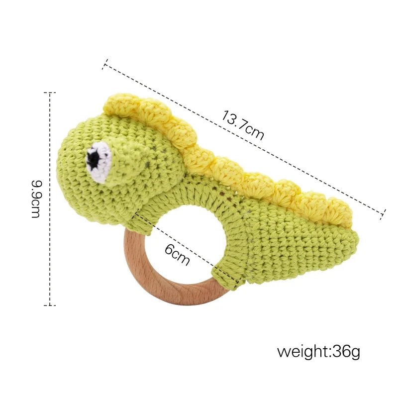 Wooden Baby Teether Crochet Elephant Toy