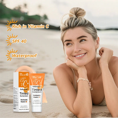 SPF40 Tinted Sunscreen Nicotinamide Vitamin C Mineral Sunblock With Zinc Oxide & Titanium,UV-Proof Sun Block Whitening Cream