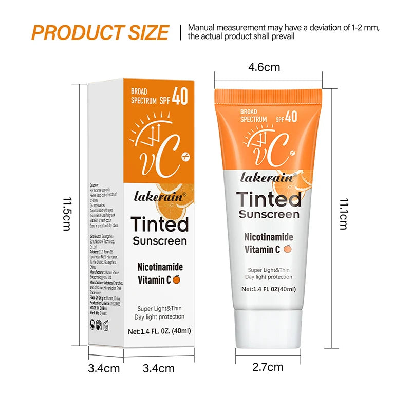 SPF40 Tinted Sunscreen Nicotinamide Vitamin C Mineral Sunblock With Zinc Oxide & Titanium,UV-Proof Sun Block Whitening Cream