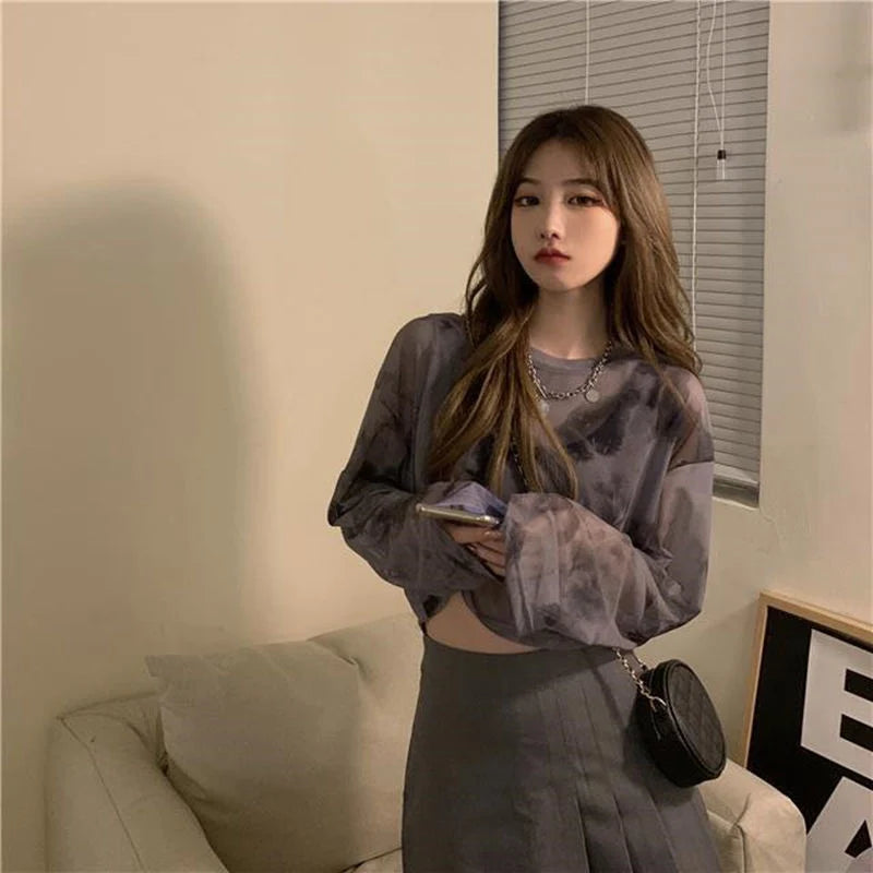 T-Shirts Women Tie Dye Casual Trendy Elegant Sun-proof Sexy Ladies Tees Teens Sheer Tops Summer Hot Selling Beach Simple Cozy