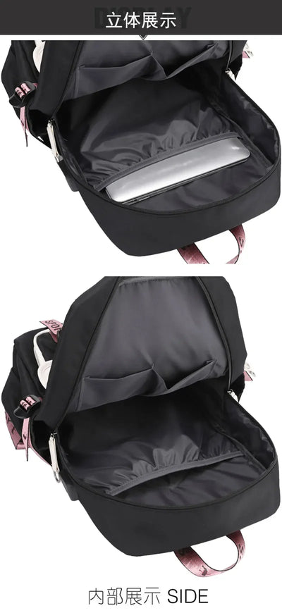 School Backpacks for Young Boys Girls Bagpack College Students Kawaii School Bag Harajuku Fashion Travel Rucksack Black Pink Bag