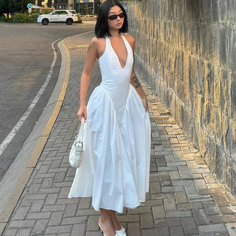 Ladies Summer Evening Party New Fashion Dress Women Sleeveless Backless V-Neck Sexy Birthday  Long Dresses 2025 Woman Streetwear