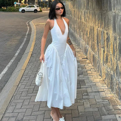 Ladies Summer Evening Party New Fashion Dress Women Sleeveless Backless V-Neck Sexy Birthday  Long Dresses 2025 Woman Streetwear