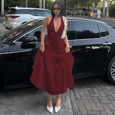 Ladies Summer Evening Party New Fashion Dress Women Sleeveless Backless V-Neck Sexy Birthday  Long Dresses 2025 Woman Streetwear