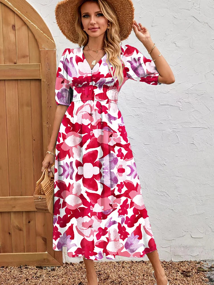 Women Summer Floral Long Dress,Fashion Women's Bohemian Dresses,Woman Clothing,Woman Clothes,Sundress,New In Dress 2025