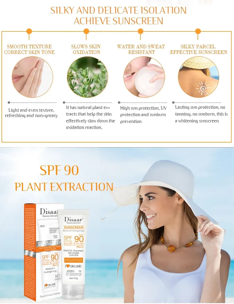 Facial Body Sunscreen Sun Cream Sunblock Oil Control Body Protector Solar Lotion Protective Anti Sun Protection Skin Care SPF90