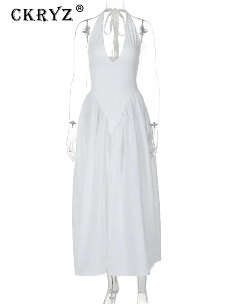 Ladies Summer Evening Party New Fashion Dress Women Sleeveless Backless V-Neck Sexy Birthday  Long Dresses 2025 Woman Streetwear