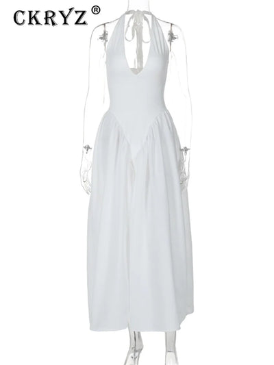 Ladies Summer Evening Party New Fashion Dress Women Sleeveless Backless V-Neck Sexy Birthday  Long Dresses 2025 Woman Streetwear