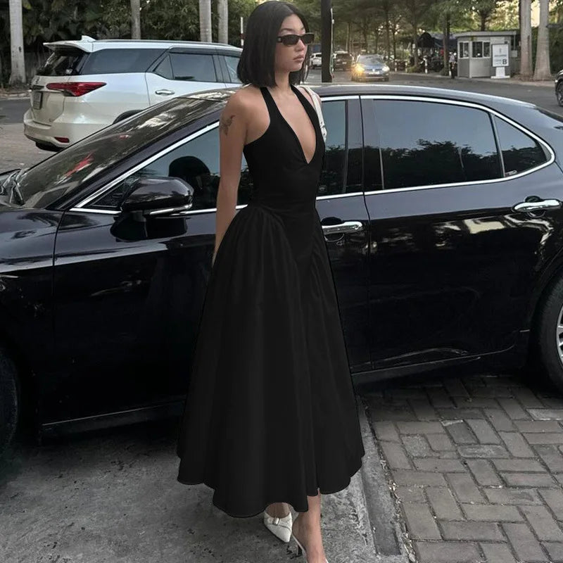 Ladies Summer Evening Party New Fashion Dress Women Sleeveless Backless V-Neck Sexy Birthday  Long Dresses 2025 Woman Streetwear