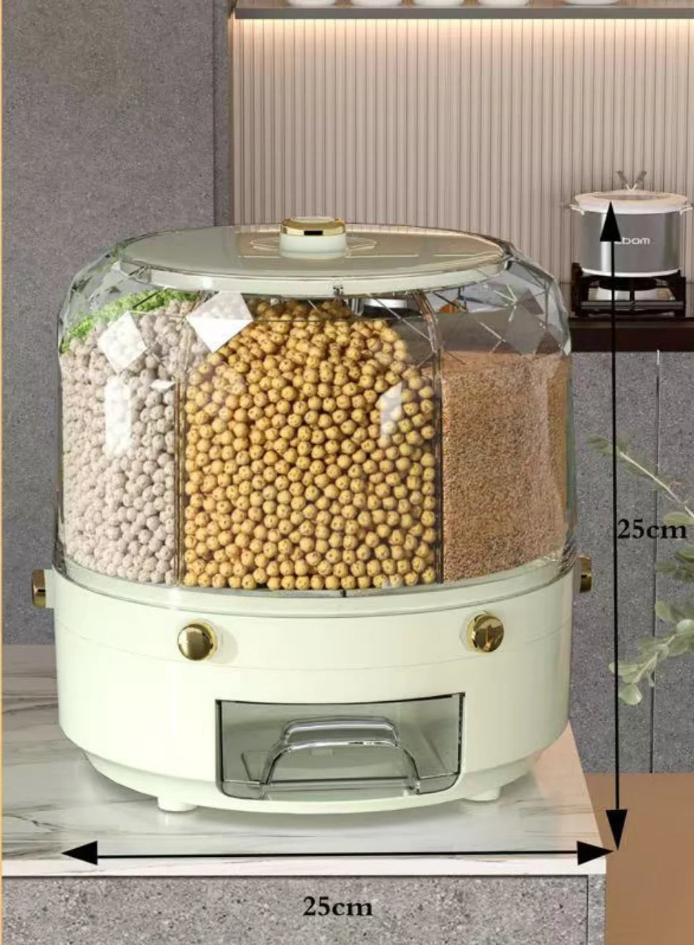 360° Rotating Rice Dispenser Storage Box