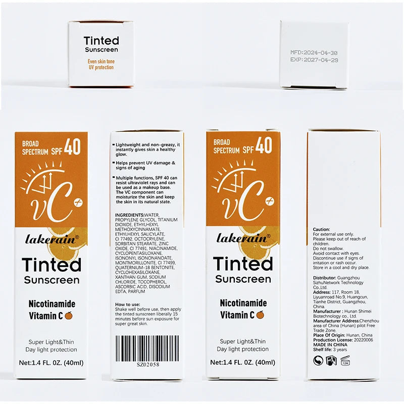 SPF40 Tinted Sunscreen Nicotinamide Vitamin C Mineral Sunblock With Zinc Oxide & Titanium,UV-Proof Sun Block Whitening Cream