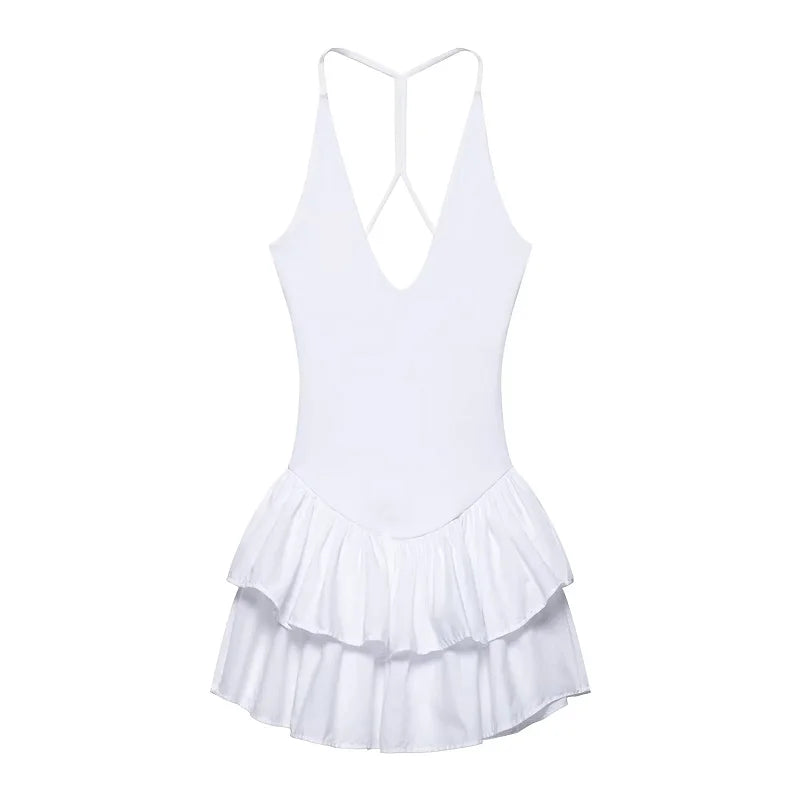 TRAF Sexy Party Halter Dress 2025 Women's Spring Summer Elegant Short Dress Fashion Casual White Pink Black Mini Dress Vestidos