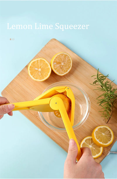 Max Juice Extraction Lemon Lime Squeezer EasytoUse Flat Lemon Squeezer with Leverage Squeezer with Built in Strainer Yellow