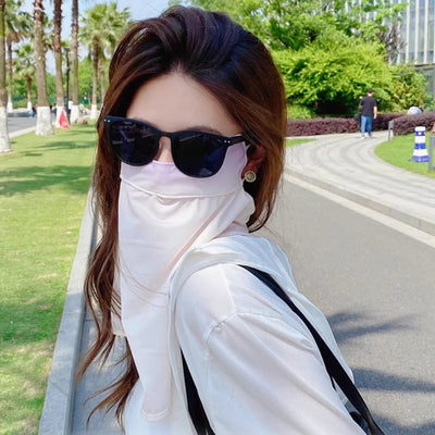 Sunblock Mask Women Summer Neck Facekini Ice Silk Sun Mask Full Face UV Protective For Outdoor Sports Cycling Running Shade