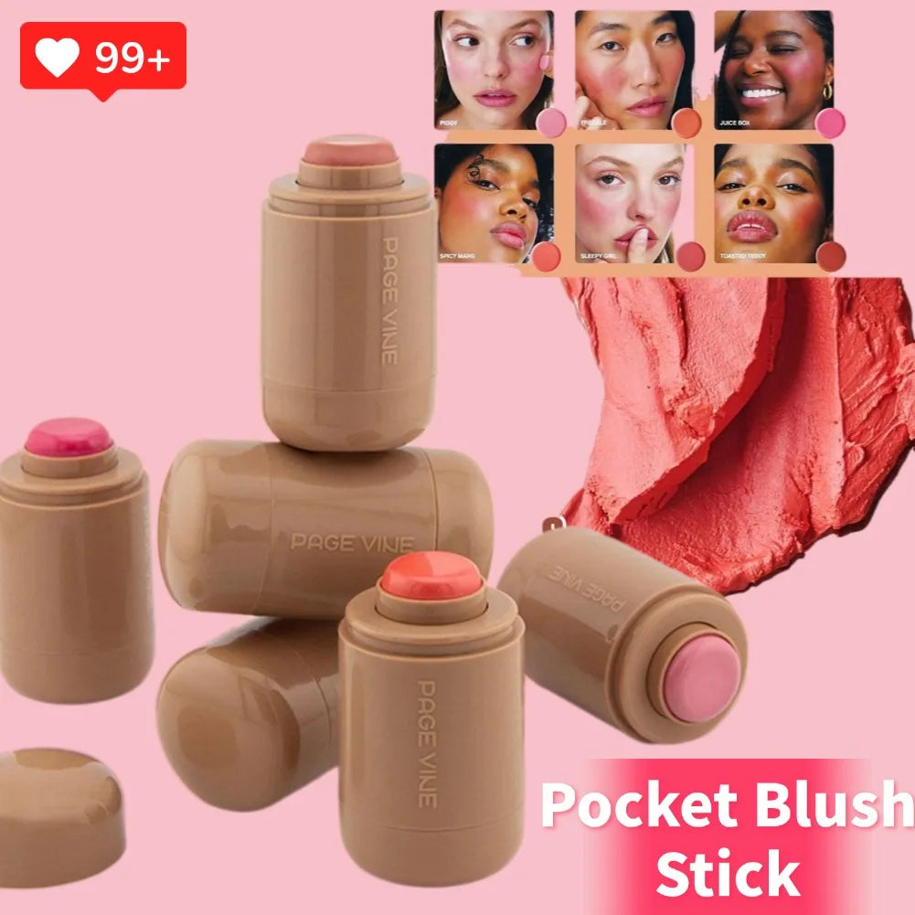 Summer Pocket Blush Stick 3-in-1Blush Stick Lasting Brightens Facial Cheek Stick Moisturizing Lip Gloss Makeup Easy To Apply