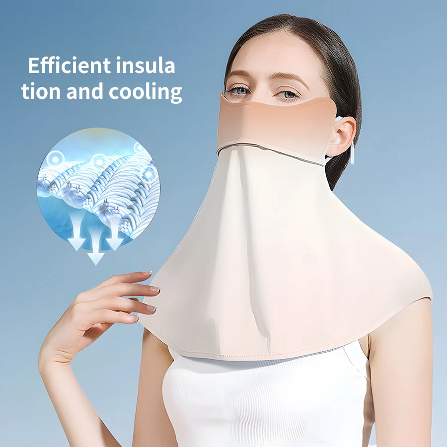Sunblock Mask Women Summer Neck Facekini Ice Silk Sun Mask Full Face UV Protective For Outdoor Sports Cycling Running Shade