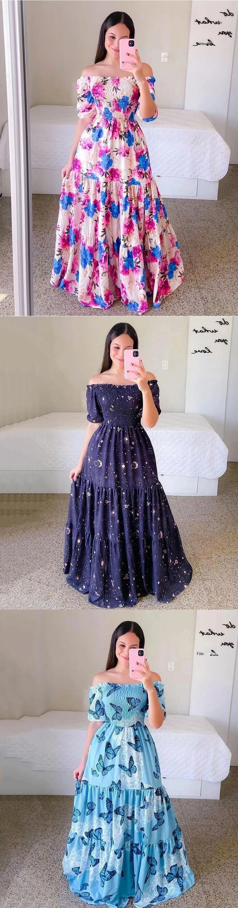 Fashion Womens Rainbow Long Dress Sexy Off Shoulder A-line Floral Printed Maxi Dresses Boho Retro Party Evening Vestidos Female