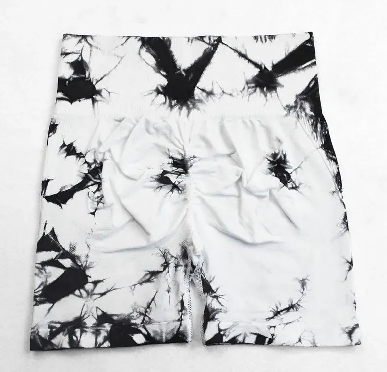 Tie Dye Shorts Women Seamless High Waist  Shorts Sexy Hip Liftting Stretchy Yoga Shorts Workout Running Knit Skinny Gym Shorts