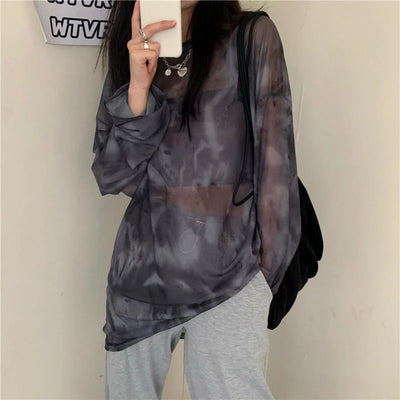 T-shirt Women Tie Dye Long Sleeve Ladies Spring Loose High Street Stylish Thin Leisure Minimalist Harajuku Ins Comfortable Chic