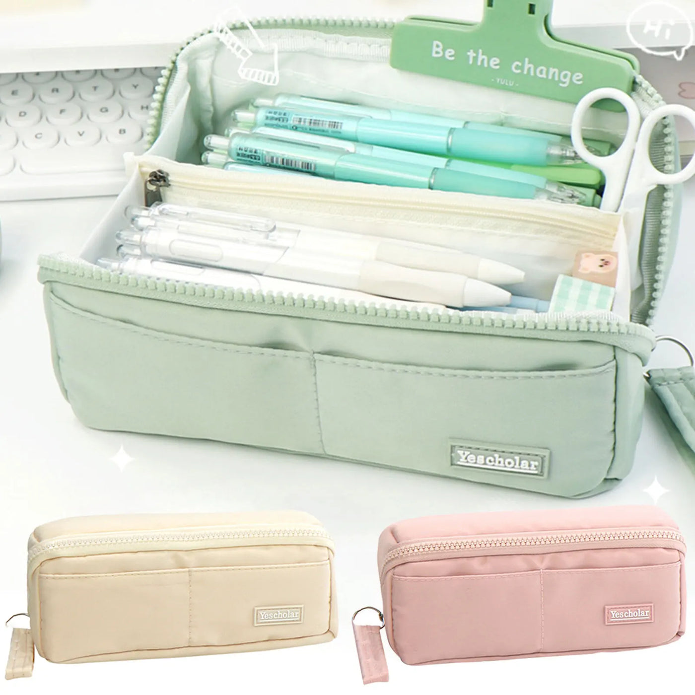 School Supplies Pencil Bag Portable Simple Aesthetic Pencil Organiser Back To School Present Simple Style Zipper Cute Stationery