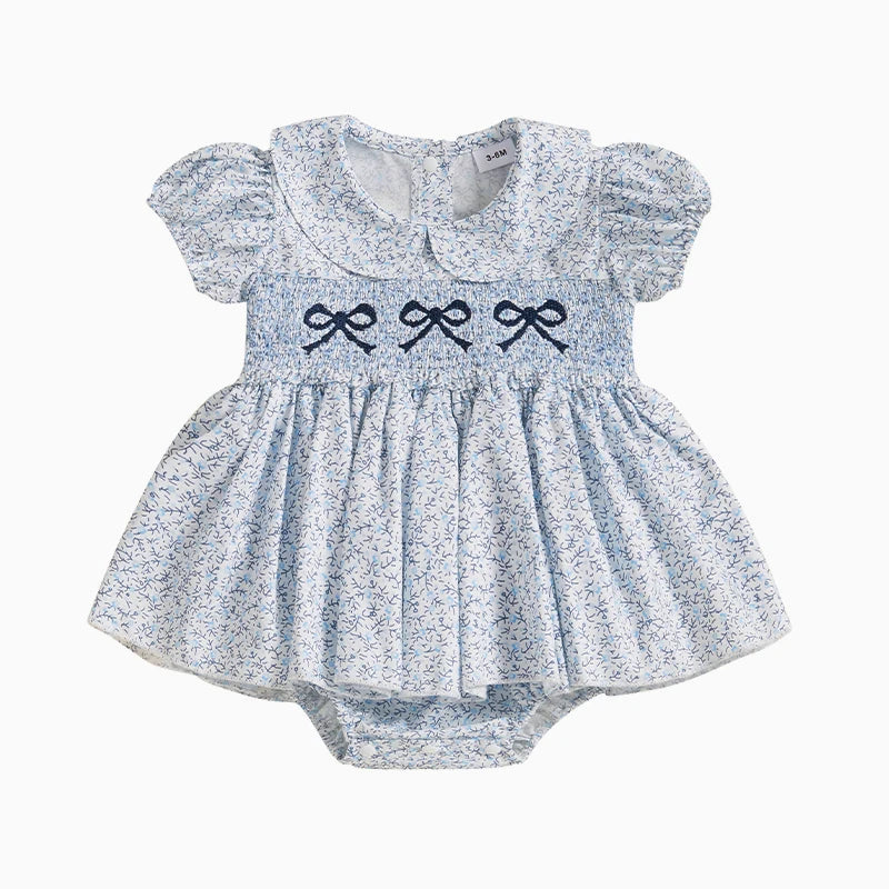 Girls Floral Short Sleeve Romper Dress