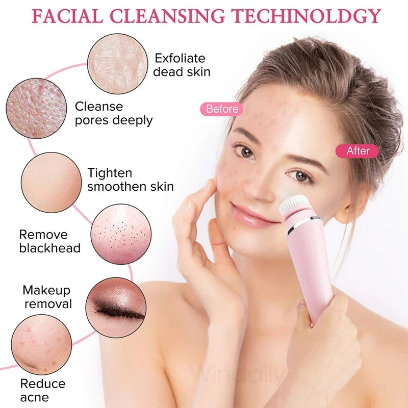 4-in-1 Rechargeable Sonic Facial Cleansing Brush