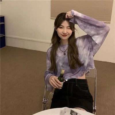 T-Shirts Women Tie Dye Casual Trendy Elegant Sun-proof Sexy Ladies Tees Teens Sheer Tops Summer Hot Selling Beach Simple Cozy