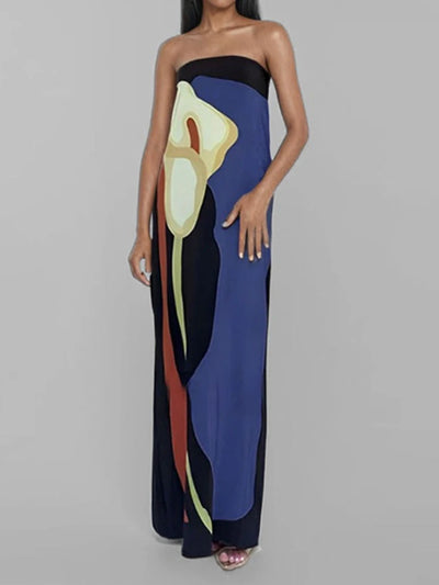 2025 Summer Women Fashion Sleeveless Off Shoulder Vestidos Sexy Strapless Backless Printed Long Dress Lady Party Evening Robes