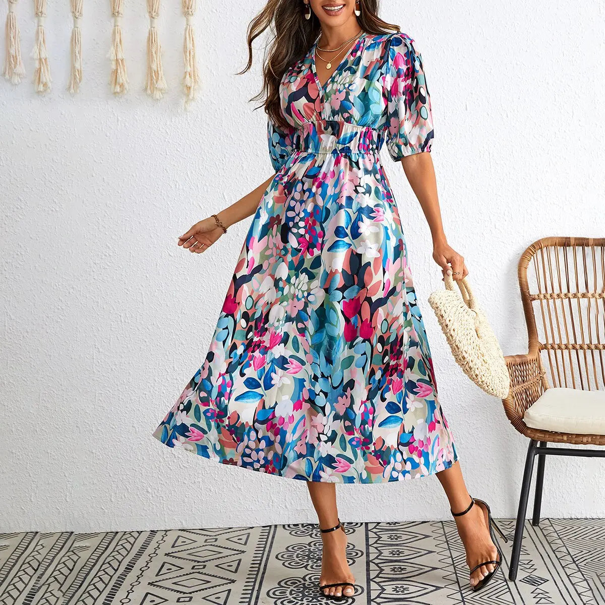 Women Summer Floral Long Dress,Fashion Women's Bohemian Dresses,Woman Clothing,Woman Clothes,Sundress,New In Dress 2025