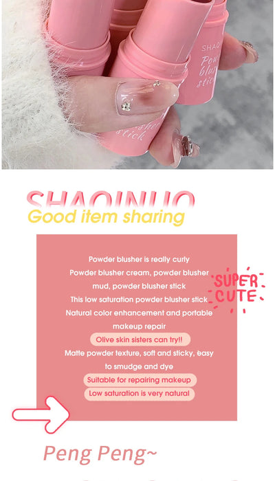 SHAQINUO Energizing Blush Stick - Natural Matte Finish, Creamy Texture, Easy to Blend for a Youthful Glow