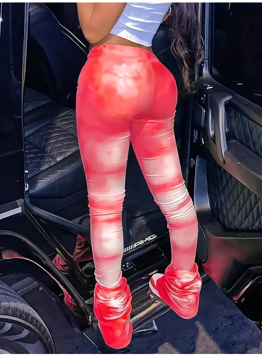 Tie-dye Casual Trousers Y2k Streetwear Autumn High Waist Trumpet Pants High Stretch Yoga Leggings Sports Fitness Women's Pants