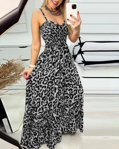 Women's Fashion Leopard Print Dresses Sexy Temperament Long Sling Dress Elegant 2025 Summer Sexy Female New Vestidos Party Cloth