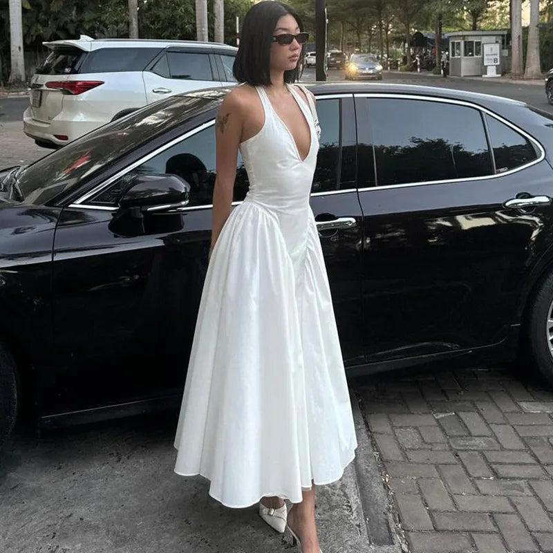 Ladies Summer Evening Party New Fashion Dress Women Sleeveless Backless V-Neck Sexy Birthday  Long Dresses 2025 Woman Streetwear